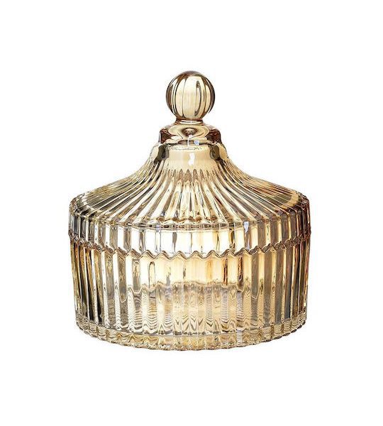 Φοντανιέρα Γυάλινη με Καπάκι 14x14x14cm Καφέ Inart 6-70-151-0071