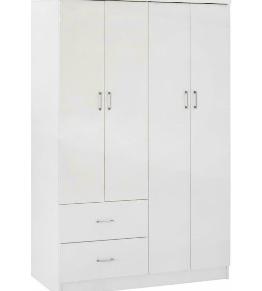 Ντουλάπα Ρούχων Daria Τετράφυλλη με 2 Συρτάρια 120x42.5x180.5cm Λευκή Homeplus 12.01.0948