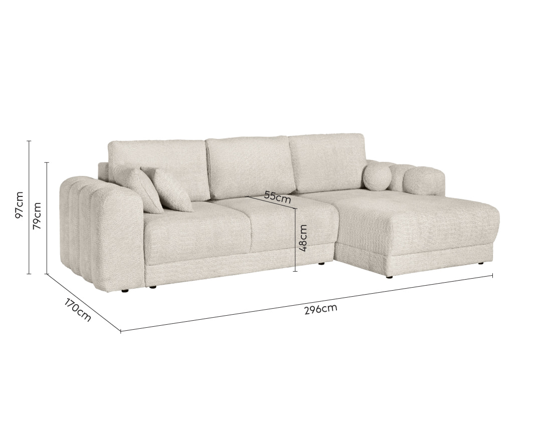 Noel-kotirana Γωνιακός Καναπές Αμφίδρομος με Κρεβάτι και Αποθηκευτικό Χώρο Noel Μπεζ 296x170x97 Matis MM3041603 - Image 3