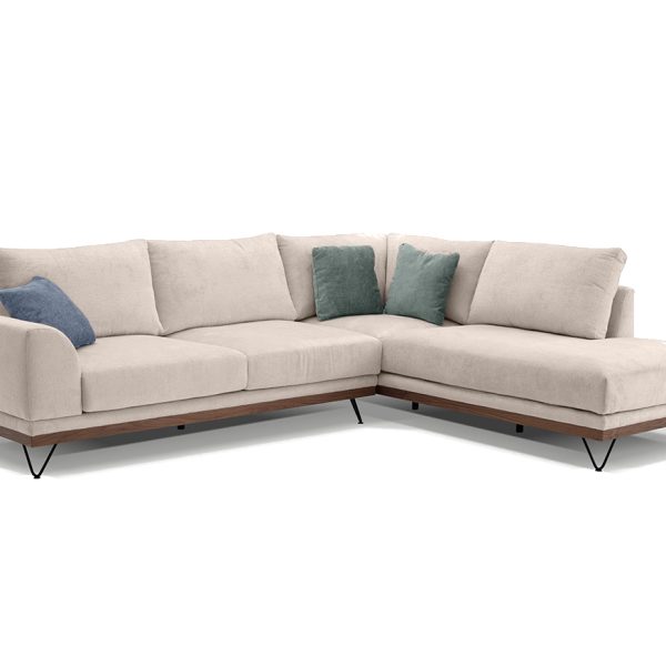 Γωνιακός Καναπές Αριστερή Γωνία VM- RENE με Ξύλινη Μπάζα Αποσπώμενα - Πλενόμενα Καλύμματα Έδρας και Πλάτης με Ύφασμα perfect 02 Μπεζ 290x240x98 Matis VMRENEIL1