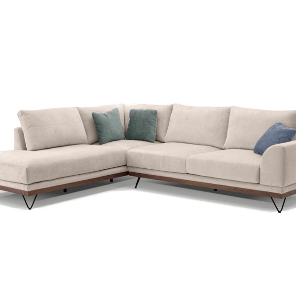 Γωνιακός Καναπές Δεξιά Γωνία VM- RENE με Ξύλινη Μπάζα Αποσπώμενα - Πλενόμενα Καλύμματα Έδρας και Πλάτης με Ύφασμα perfect 02 Μπεζ 290x240x98 Matis VMRENEIR1