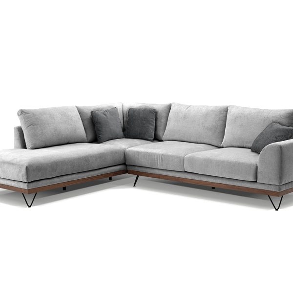 Γωνιακός Καναπές Δεξιά Γωνία VM- RENE με Ξύλινη Μπάζα Αποσπώμενα - Πλενόμενα Καλύμματα Έδρας και Πλάτης με Ύφασμα perfect 82 Γκρι 290x240x98 Matis VMRENEIIR