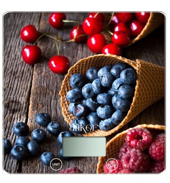 Ζυγαριά Κουζίνας Ηλεκτρονική Γυάλινη με Σχέδιο Φρούτα 15kg Ankor 847969
