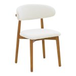 Καρέκλα Ubene pakoworld rubberwood σε καρυδί-μπουκλέ ύφασμα σε λευκή απόχρωση 51x56x79εκ