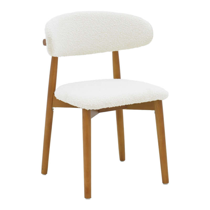 263-000055 Καρέκλα Ubene pakoworld rubberwood σε καρυδί-μπουκλέ ύφασμα σε λευκή απόχρωση 51x56x79εκ - Image 1