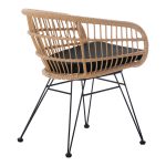 Πολυθρόνα Naoki pakoworld με μαξιλάρι pe rattan σε φυσική απόχρωση και μαύρα μεταλλικά πόδια 63x61x79εκ - Image 3