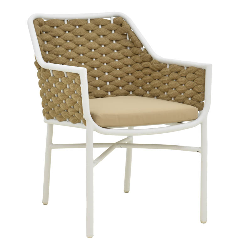 373-000005 Πολυθρόνα Ortegia pakoworld αλουμίνιο με λευκό σκελετό- χακί σχοινί 57x62x82εκ - Image 1