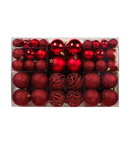 Χριστουγεννιάτικες Μπάλες 100 Τεμάχια Κόκκινες σε 3 Μεγέθη Epam 04.TB-S100/R